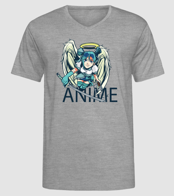 Anime fată cu sabie model gri pe tricou