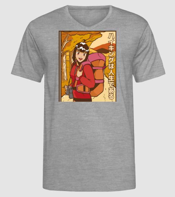 Anime fată Excursionistă model gri pe tricou