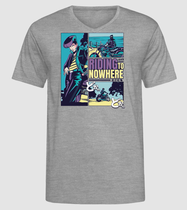 Anime Vaporwave Riding Nowhere model gri pe tricou