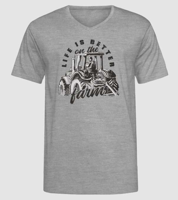 Viața este mai bună la fermă cu tractor model gri pe tricou