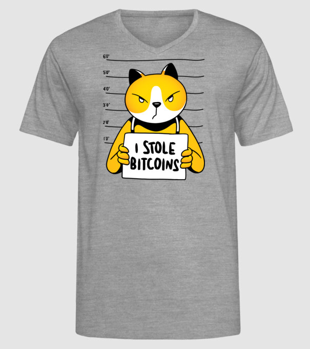 Pisică hoață Bitcoin model gri pe tricou