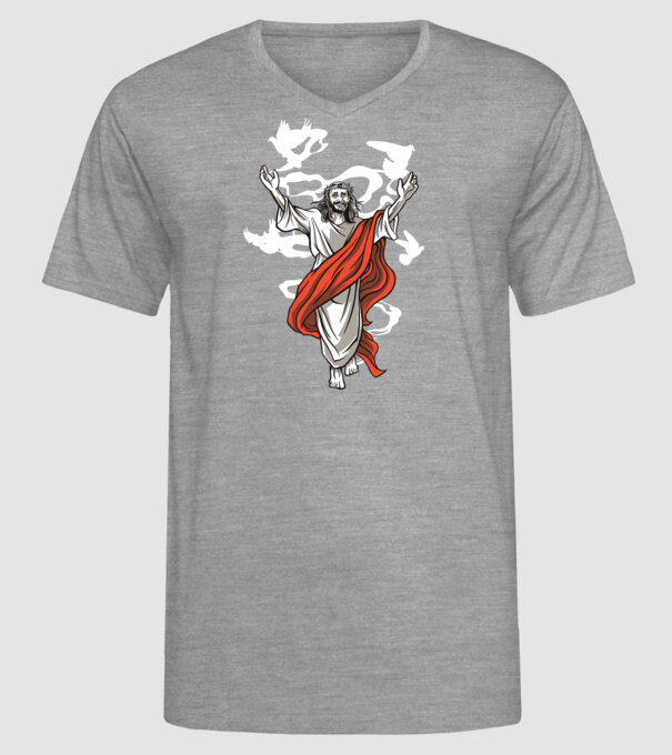 Isus fericit tricou creștin model gri pe tricou