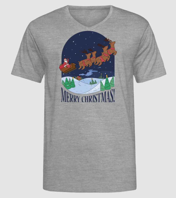 Crăciun Fericit Moș Crăciun cu reni model gri pe tricou