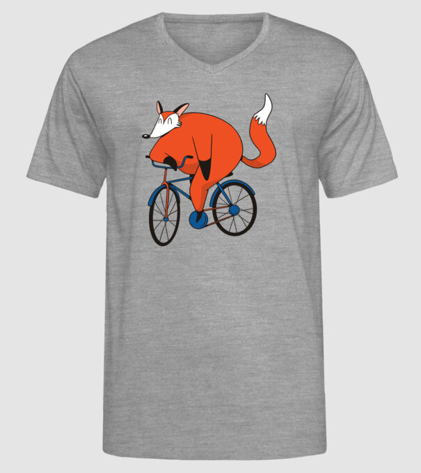 Vulpe cu bicicletă model gri pe tricou