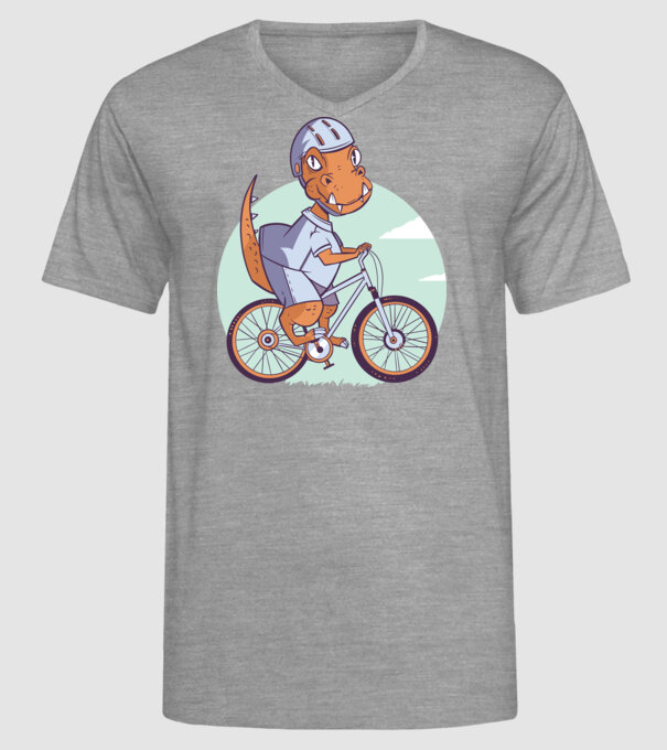 Dinozaur de T-Rex cu bicicletă model gri pe tricou