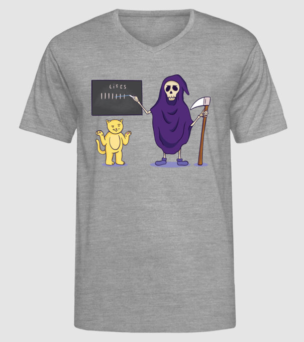 Cele 9 vieți ale pisicii model gri pe tricou