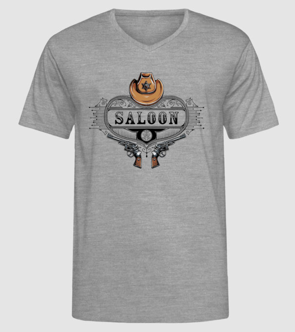 Cowboy saloon western model gri pe tricou