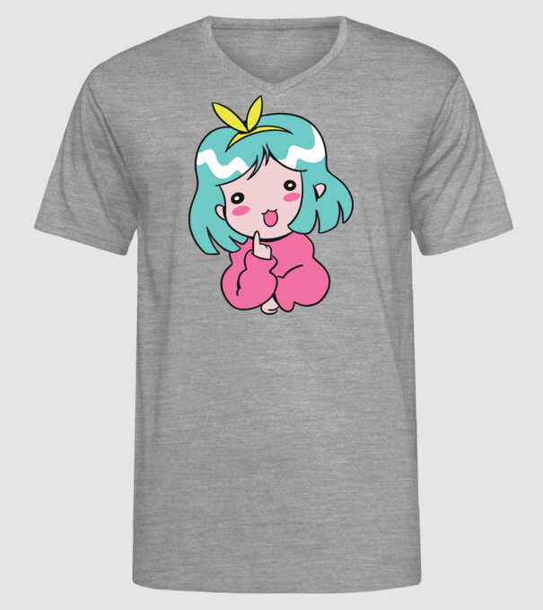 Fetiță drăguță Anime model gri pe tricou