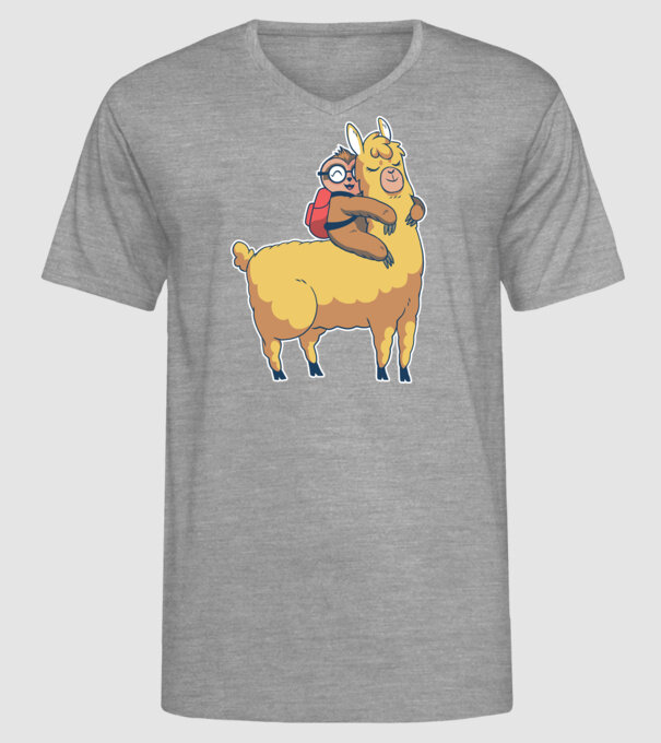 Leneș drăguț cu Lama școlar model gri pe tricou