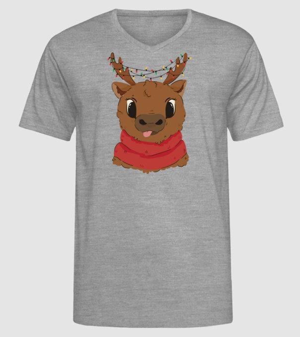 Ren drăguț de Crăciun model gri pe tricou
