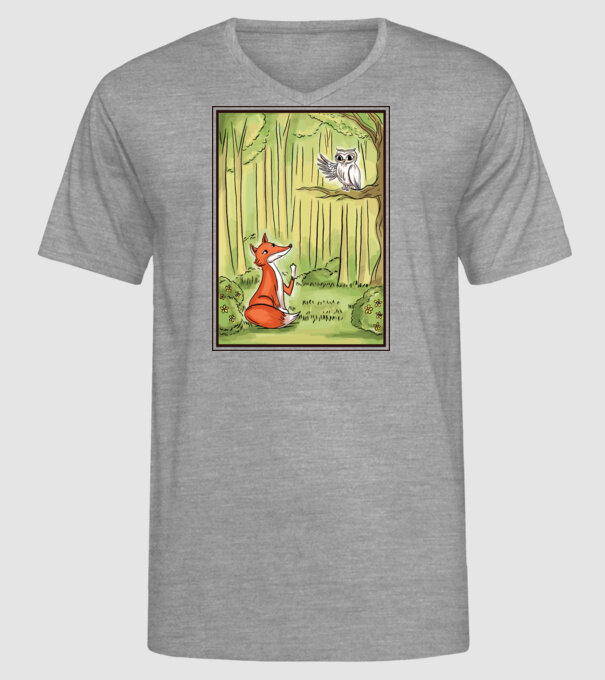 Vulpe drăguț cu bufniță model gri pe tricou