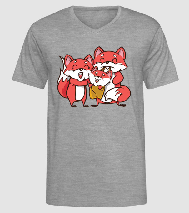 Familie Vulpe drăguță model gri pe tricou