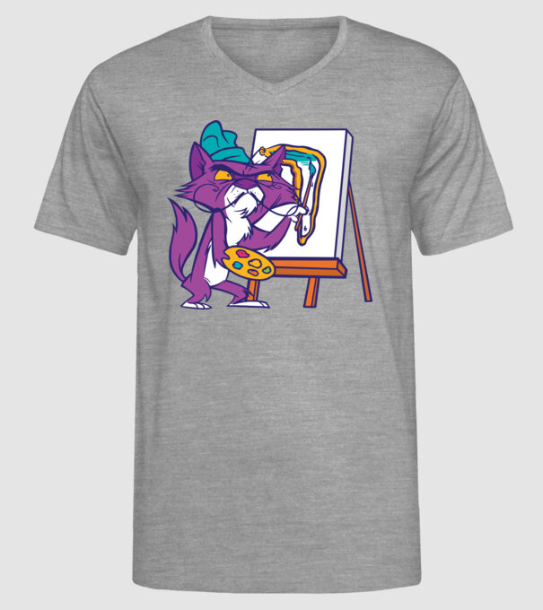 Pisică Dali model gri pe tricou