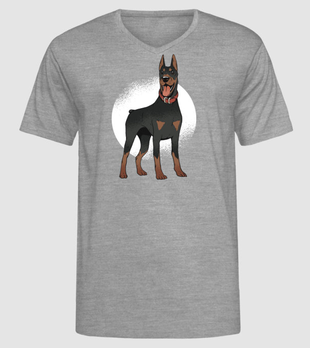 Tricou cu câine dobermann model gri pe tricou