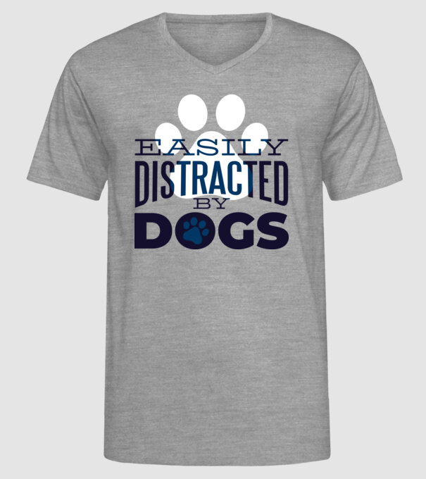 Easily Distracted By Dogs Tricou cu Câine amuzant model gri pe tricou