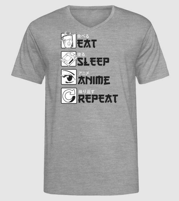 Eat Sleep Anime Repeat model gri pe tricou