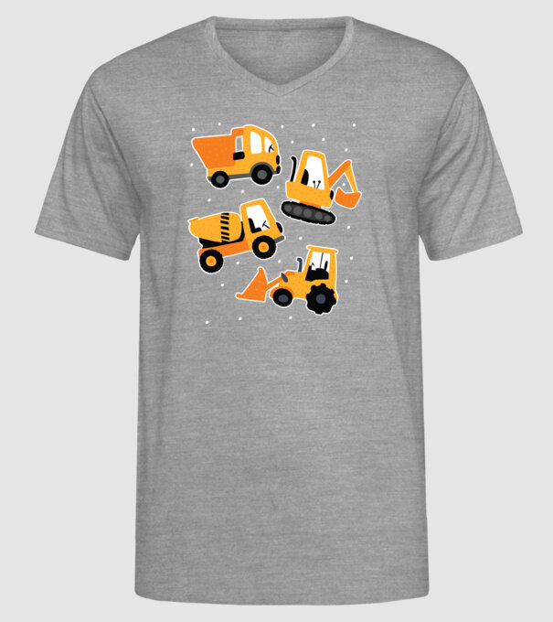 Vehicule de construcții model gri pe tricou