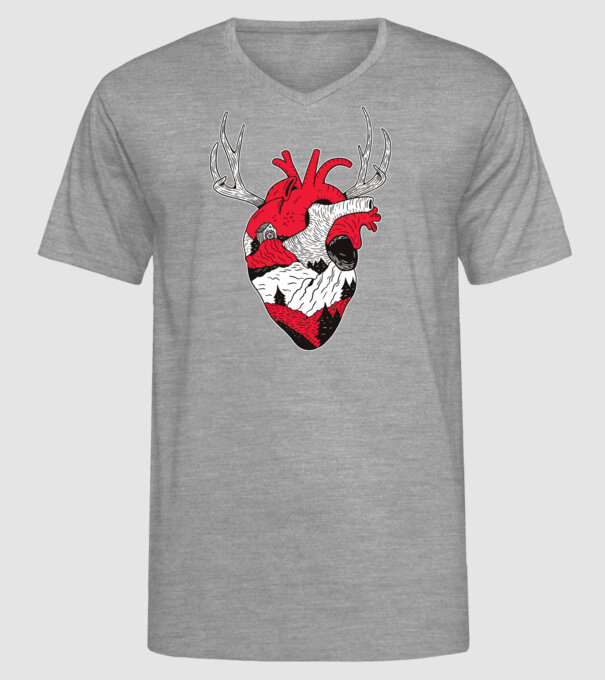 Inimă pădure model gri pe tricou