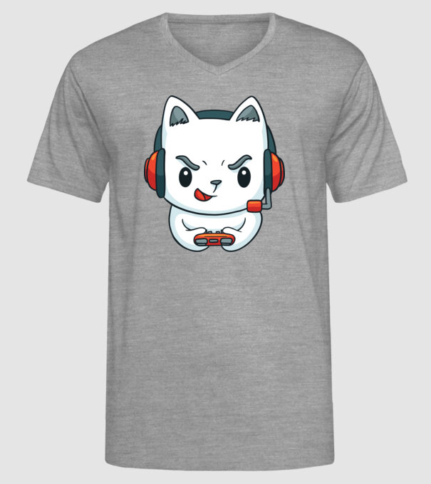 Pisică Gamer model gri pe tricou