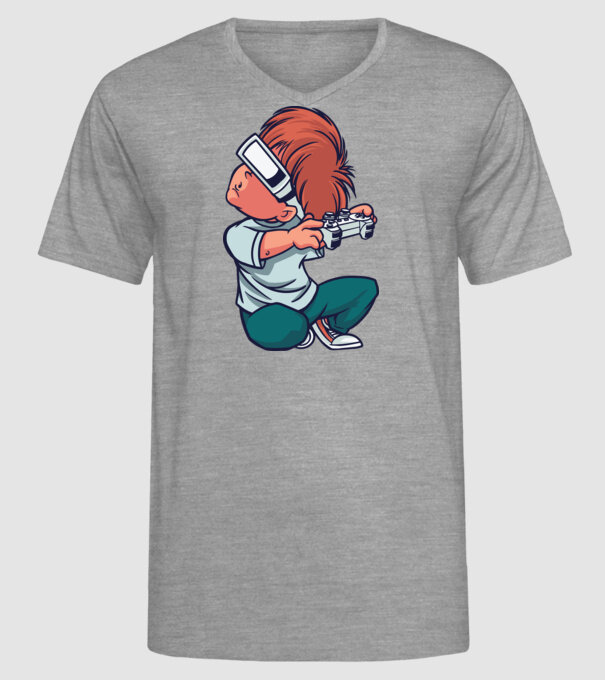 Băiat Gamer cu ochelari VR model gri pe tricou