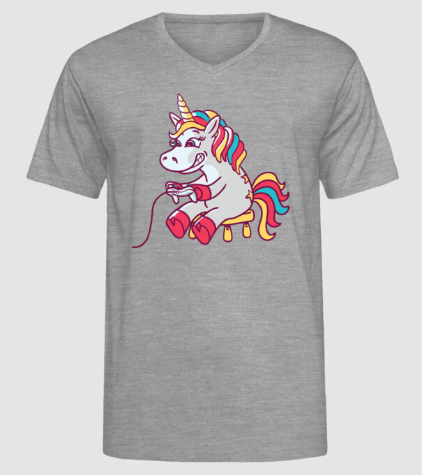 Gamer Unicorn model gri pe tricou