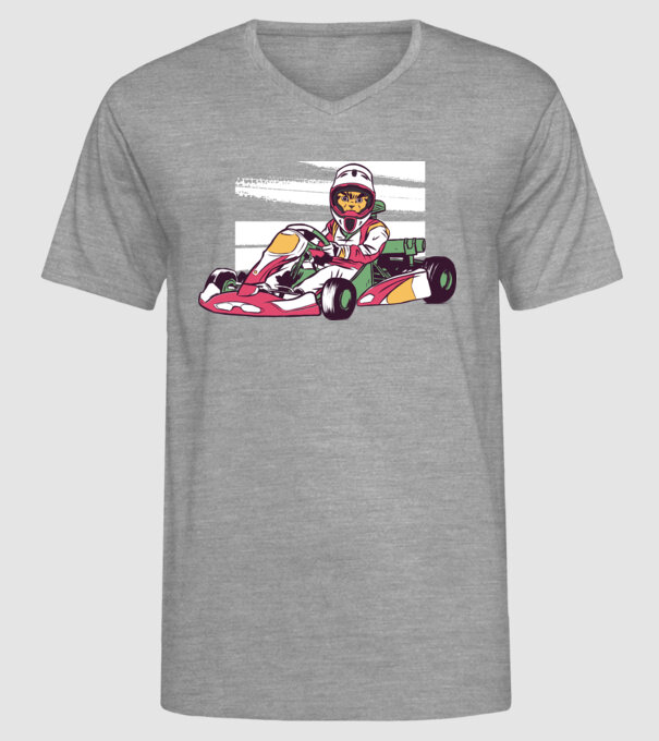 Pisică gokart model gri pe tricou