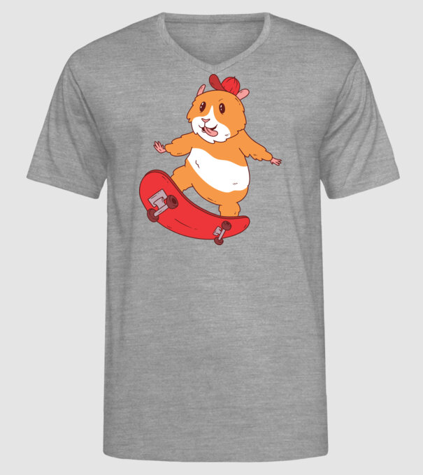 Hamster Skateboarder model gri pe tricou