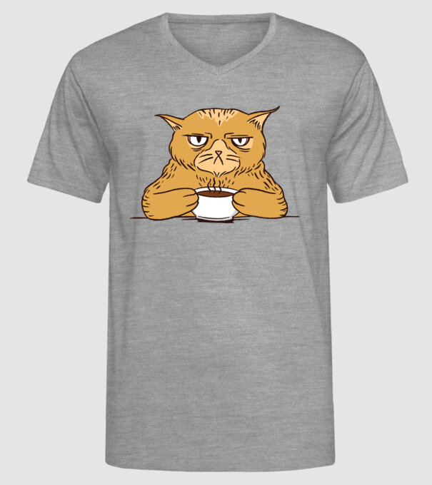 Grumpy Cat - Pisică supărată cu cafea model gri pe tricou