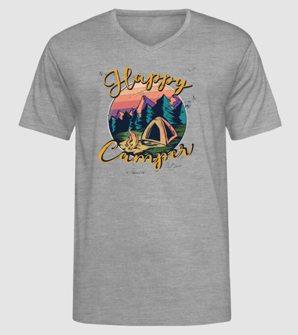Happy Camper tricou camping model gri pe tricou