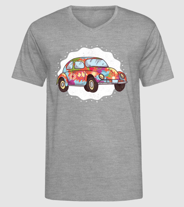 Hippy Beetle Volkswagen model gri pe tricou
