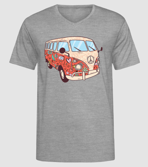 Tricou microbuz hippi retro model gri pe tricou