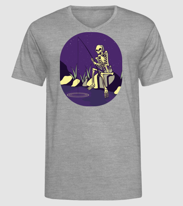 Schelet pescar model gri pe tricou