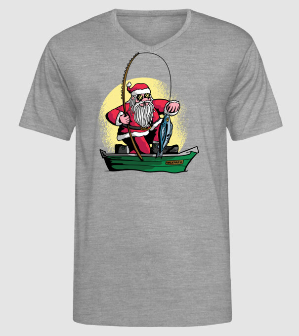Moș Crăciun pescar model gri pe tricou