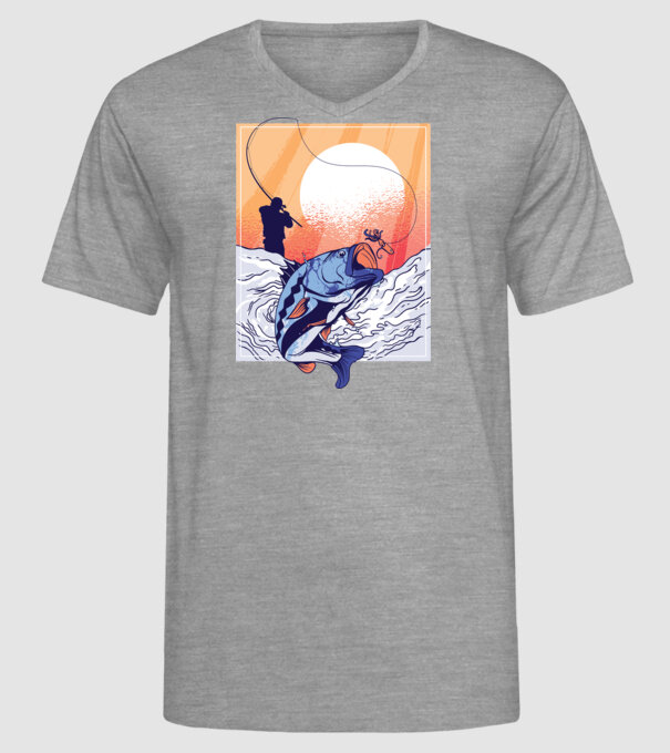 Tricou Pescar Retro model gri pe tricou