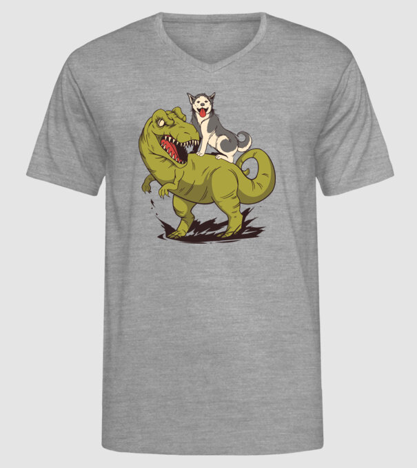 Dinozaur Husky model gri pe tricou