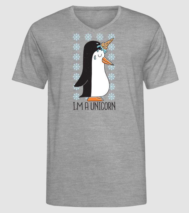 'I''m a Unicorn - Pinguin Unicorn' model gri pe tricou