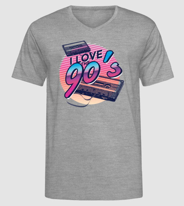 I love the 90s Casetă model gri pe tricou