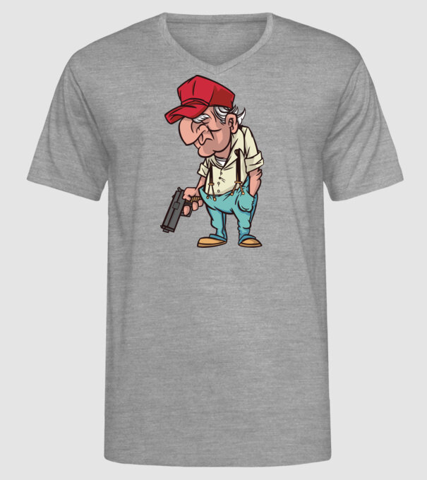 Bătrân cu armă model gri pe tricou
