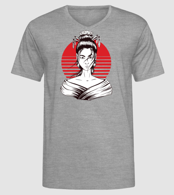 Geisha japoneză model gri pe tricou