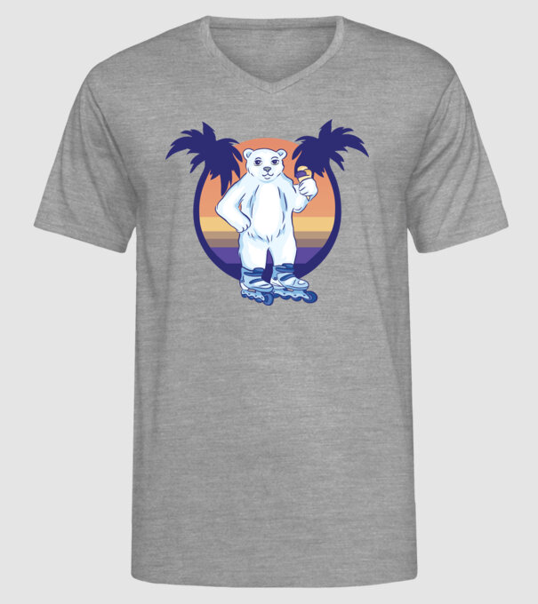 Urs polar cu patine cu rotile model gri pe tricou