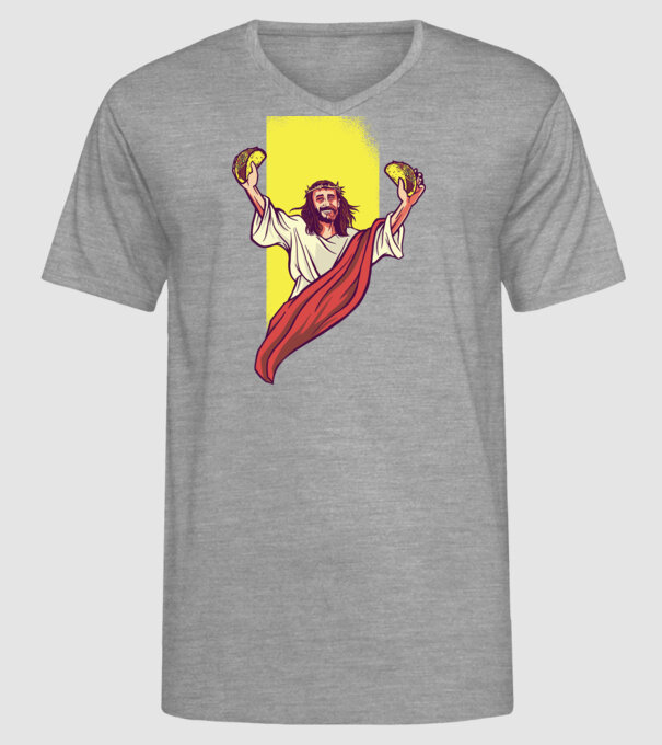 Isus cu Taco tricou amuzant model gri pe tricou