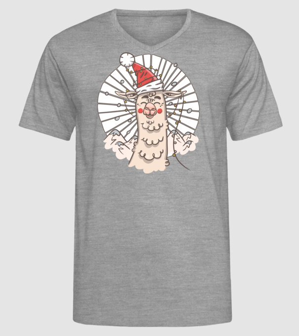 Llama de Crăciun model gri pe tricou