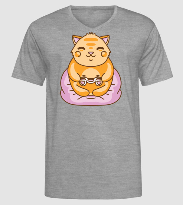 Pisică Gamer Kawaii model gri pe tricou