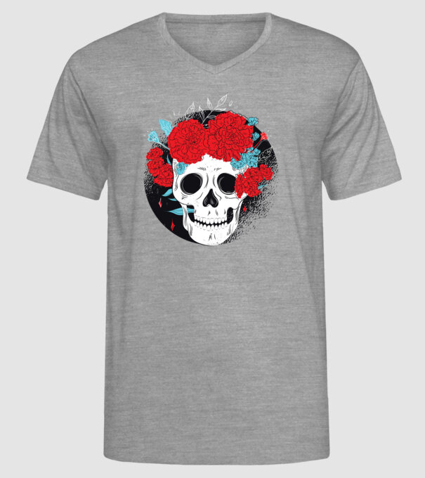 Craniu cu flori model gri pe tricou