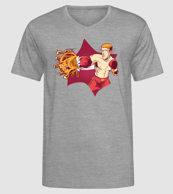 Coronavirus KO - Box model gri pe tricou