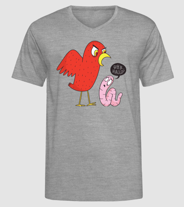 Pasăre cu vierme model gri pe tricou
