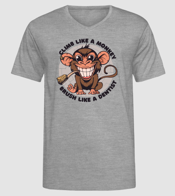 Periuță de dinți maimuță model gri pe tricou