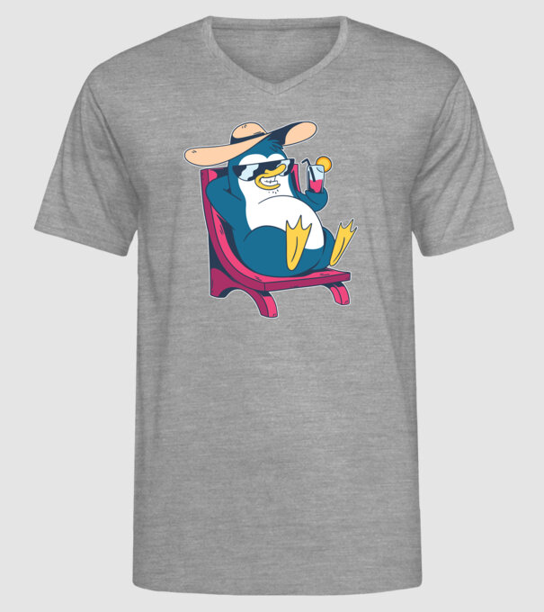 Pinguin cool stă la plajă la mare model gri pe tricou