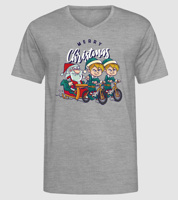 Merry Christmas Moș Crăciun cu sanie cu bicicletă model gri pe tricou