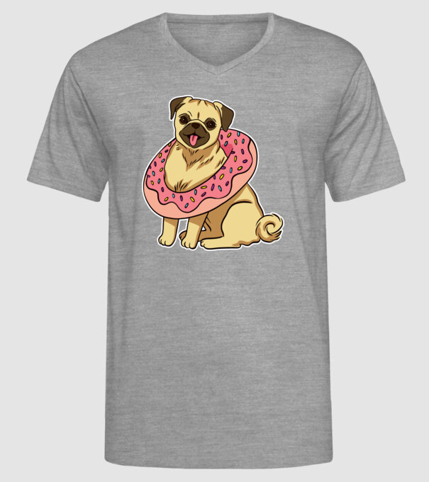 Mops cu gogoașă la gât model gri pe tricou